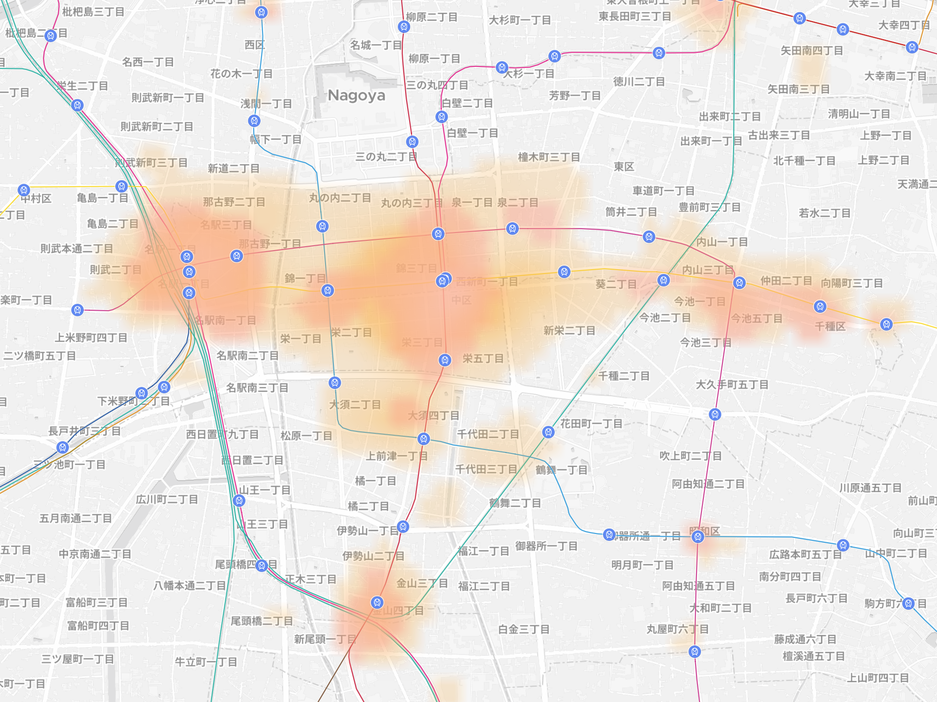 商業密集エリアの熱力図
